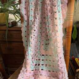 Hand-Made Crocheted Pink & Blue Afghan/Lap Blanket - thumbnail 3