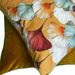 Gingko Cushion Cover Cumin Yellow Saffron Mustard Printed Cotton Botanical Plants - thumbnail 3