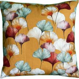 Gingko Cushion Cover Cumin Yellow Saffron Mustard Printed Cotton Botanical Plants - thumbnail 2