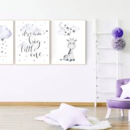 Giraffe Nursery Print Purple Cloud & Stars Wall Art - thumbnail 2