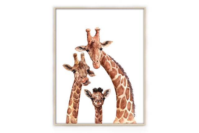 Giraffe Family Wall Print Funky Animal Art - image 1