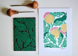 Scottish Thistle Art Print Colourful Linocut Flower On A4/A5 Cotton Paper - thumbnail 1