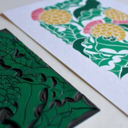Scottish Thistle Art Print Colourful Linocut Flower On A4/A5 Cotton Paper - thumbnail 3