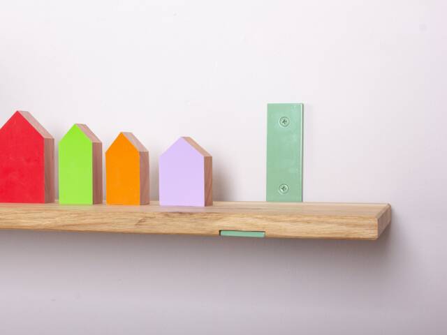 Children's Room Wall Shelf, Hanging Bookcase, Kitchen Shelves, Neon Yellow Holder, Solid Bamboo - image 1