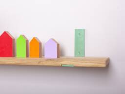 Children's Room Wall Shelf, Hanging Bookcase, Kitchen Shelves, Neon Yellow Holder, Solid Bamboo - thumbnail 1