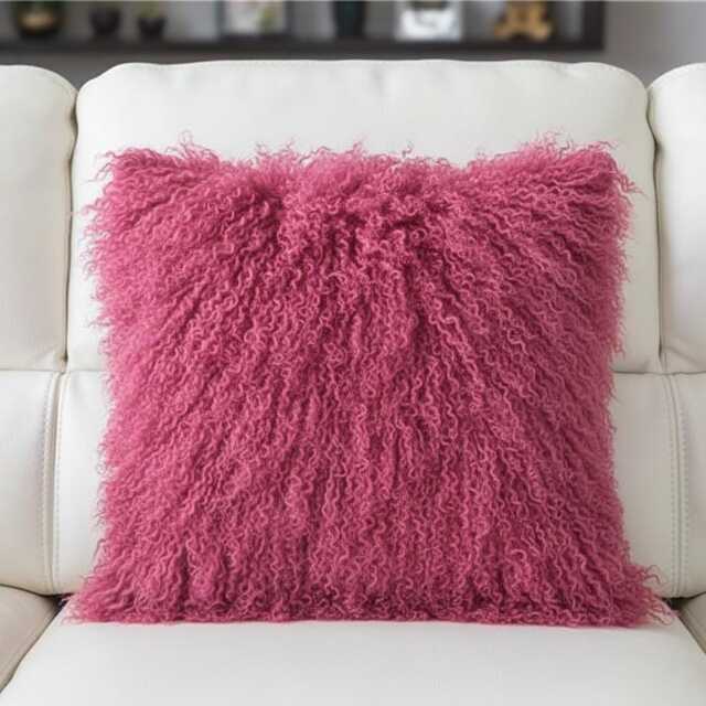 Deep Pink Mongolian Sheepskin Fur Cushion Made To Order Custom Sizes Double/Single Sided - image 1