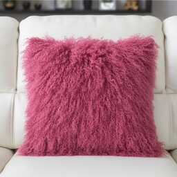 Deep Pink Mongolian Sheepskin Fur Cushion Made To Order Custom Sizes Double/Single Sided - thumbnail 1