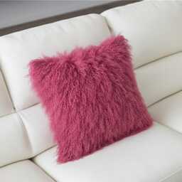 Deep Pink Mongolian Sheepskin Fur Cushion Made To Order Custom Sizes Double/Single Sided - thumbnail 3