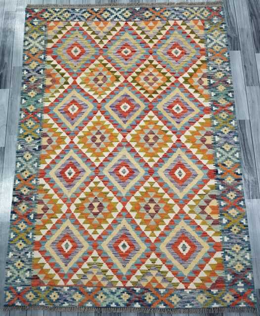 Heritage Kilim Rug, Handmade Artisan Afghan Turkish, Scandinavian, Navajo, Bohemian Flatweave, Natural Wool Multicolour Rug 205x147 cm - image 1