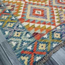 Heritage Kilim Rug, Handmade Artisan Afghan Turkish, Scandinavian, Navajo, Bohemian Flatweave, Natural Wool Multicolour Rug 205x147 cm - thumbnail 3