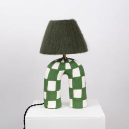 Handmade Green Checkered Ceramic Lamp With Alpaca Silk Shade - thumbnail 4