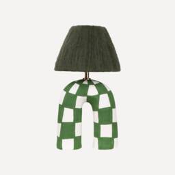 Handmade Green Checkered Ceramic Lamp With Alpaca Silk Shade - thumbnail 1