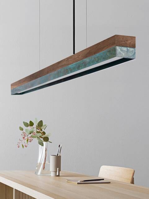 Pendant Lamp - Walnut & Oxidised Copper Dining Room Gantlights Led - image 1