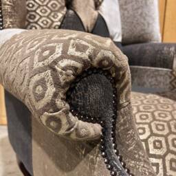 Unique Beige, Cream Patterned Velvet Patchwork Chesterfield High Back Wing Chair, British Handmade - thumbnail 4