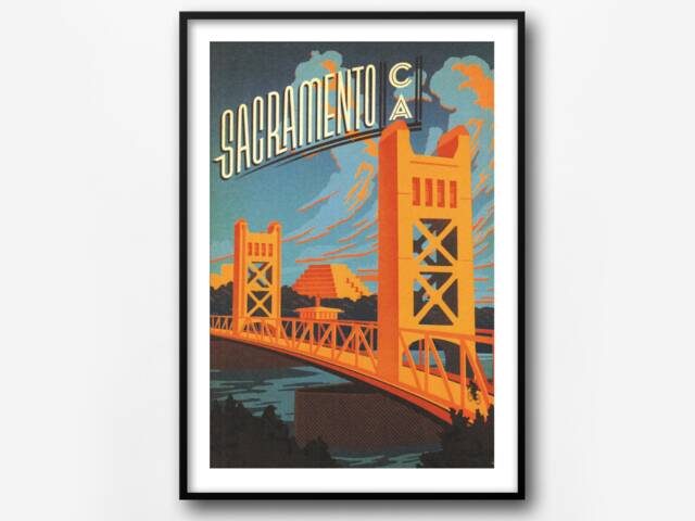 Sacramento Tower Bridge Vintage Travel Poster California Landmark Art Print - image 1
