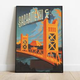 Sacramento Tower Bridge Vintage Travel Poster California Landmark Art Print - thumbnail 2