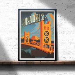 Sacramento Tower Bridge Vintage Travel Poster California Landmark Art Print - thumbnail 3