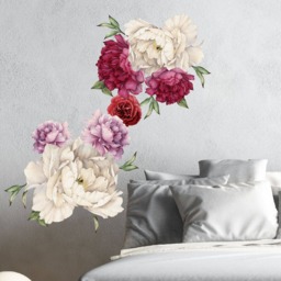 Peony Flowers Nursery Bouquet Wall Decal Sticker Rose Art Peel & Stick Floral Decor, Removable Reusable 7 Flower Set - thumbnail 1