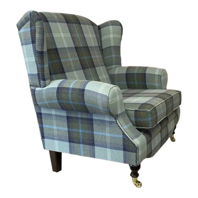 Snuggle Wing Back Chair - Balmoral Oxford Blue Tartan Fabric - image 1