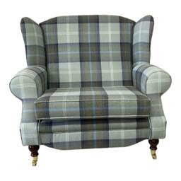 Snuggle Wing Back Chair - Balmoral Oxford Blue Tartan Fabric - thumbnail 2