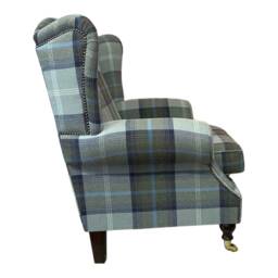 Snuggle Wing Back Chair - Balmoral Oxford Blue Tartan Fabric - thumbnail 3