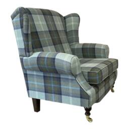 Snuggle Wing Back Chair - Balmoral Oxford Blue Tartan Fabric