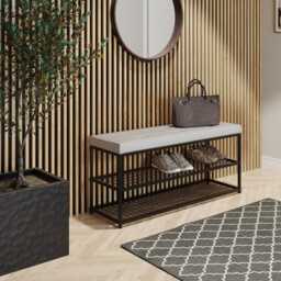 Asa - Metal Bench For The Hall, Quilted Seat With Shelves. Shoe Stool Shoe Storage, Pouf Home, Industrial