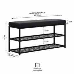 Asa - Metal Bench For The Hall, Quilted Seat With Shelves. Shoe Stool Shoe Storage, Pouf Home, Industrial - thumbnail 2