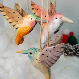 Hand Painted Hummingbird Ornament Rustic Wooden Christmas Decor - thumbnail 4