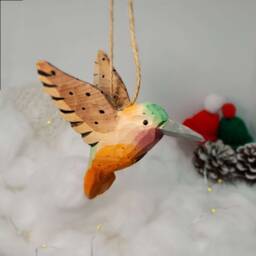 Hand Painted Hummingbird Ornament Rustic Wooden Christmas Decor