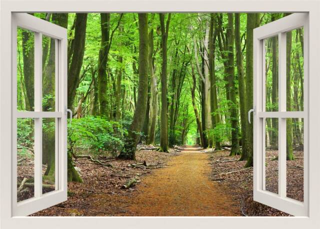 Path To The Forest Wall Decal, Sticker, 3D Window View Nature Mural, Home Decor Living Room Sticker
