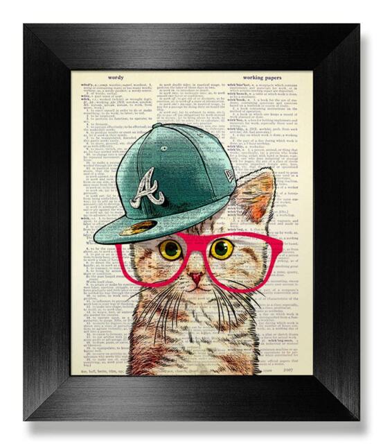 Nerdy Cat Art Print, Dictionary Dictionary Page Art, Hipster Wall Geekery Decor, Book Cool Artwork