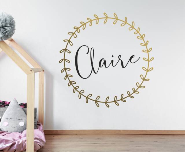 Name Wreath Wall Decal, Custom Kids Vinyl Personalized Nursery Decor, Gold Decals - image 1