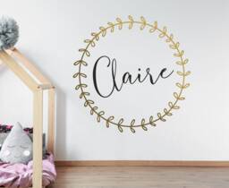 Name Wreath Wall Decal, Custom Kids Vinyl Personalized Nursery Decor, Gold Decals - thumbnail 1