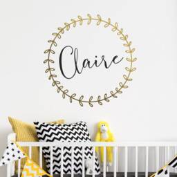 Name Wreath Wall Decal, Custom Kids Vinyl Personalized Nursery Decor, Gold Decals - thumbnail 2