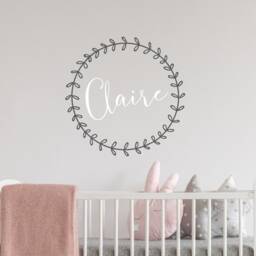Name Wreath Wall Decal, Custom Kids Vinyl Personalized Nursery Decor, Gold Decals - thumbnail 3