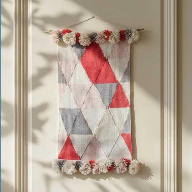 Pastel Circus Nursery Decor Woven Tapestry Wall Hanging, Diamond Patterned Textile Art - image 1