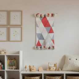 Pastel Circus Nursery Decor Woven Tapestry Wall Hanging, Diamond Patterned Textile Art - thumbnail 3