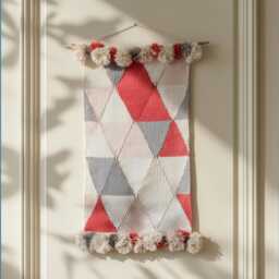 Pastel Circus Nursery Decor Woven Tapestry Wall Hanging, Diamond Patterned Textile Art - thumbnail 1