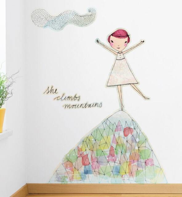 She Climbs Mountains Wall Sticker Decal - Quotes, Decals, Words, Inspiration, Decor, Family