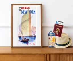 Reprint Of A Vintage Airline Travel Poster - Quantas To Ny - thumbnail 1