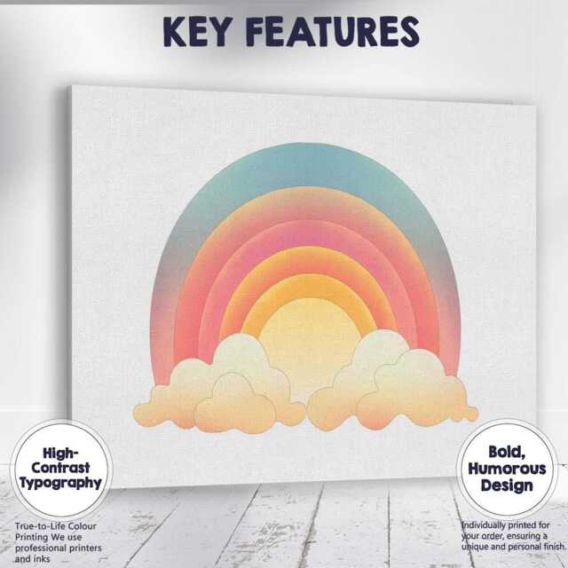 Pastel Rainbow Clouds Dreamy Nursery Illustration Canvas Wall Art Print Decor Picture Ready To Hang - image 1