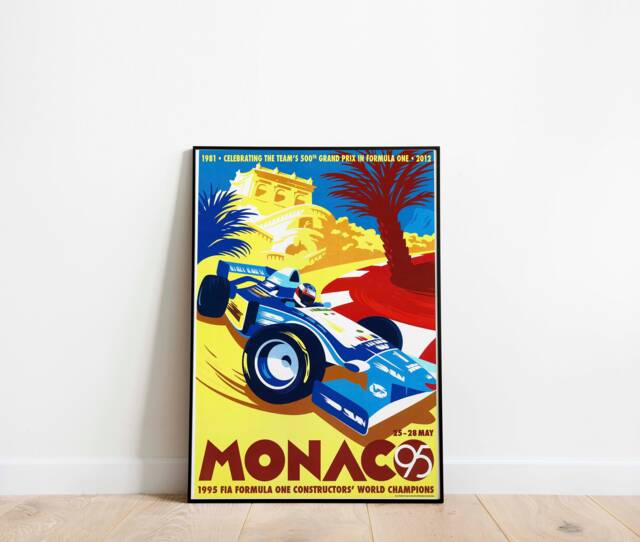 Monaco F1 Vintage 95 Racing Gp Formula 1 Print Poster