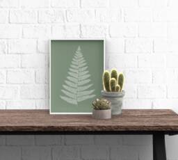 Sage Green Fern Print Textured Botanical Wall Art - A5 A4 - thumbnail 1