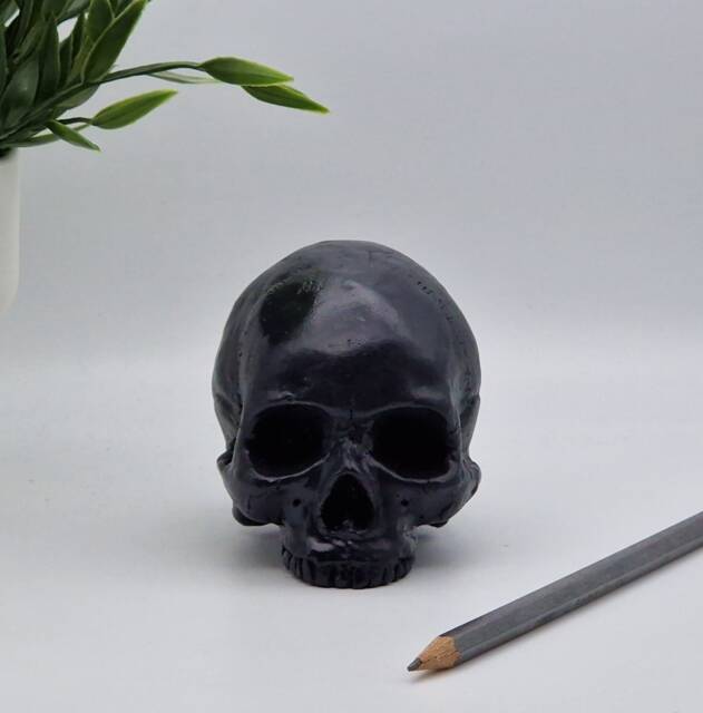 Solid Black Mini Human Skull Ornament Small Replica Plaster Of Paris Skull - image 1