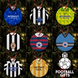Newcastle Utd Retro Home & Away Shirts Classic Kits Christmas Tree Decoration Bauble Flat Ceramic - Toon Army Great Choice Of - thumbnail 1