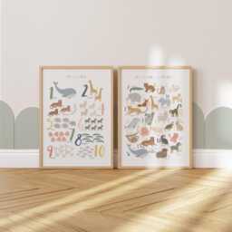 Animal Alphabet & Numbers Print Set, Educational Prints, Scandi Nursery, Playroom Kids Art - thumbnail 3