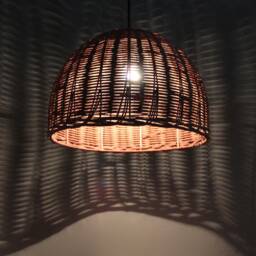 Handwoven Rattan Pendant Light, Rustic Brown Lampshade - thumbnail 2