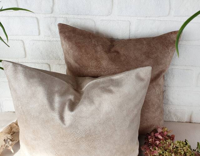 Ecru & Coffee Cream Velvet Pillow Cover Modern Scandinavian Decor - image 1