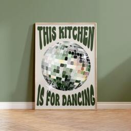 This Kitchen Is For Dancing Print Green, Disco Ball, Retro Poster, Trendy Poster Wall Art, Prints, Decor, 2363 - thumbnail 2